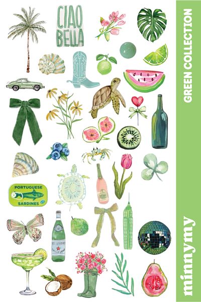 Minnymy Green Collection Retro Sticker, Αυτοκόλλητο, Ατζέντα, Ημερολόγιο, Planner, Bullet Journal, Scrapbook