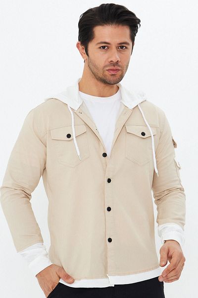 Oyga Cămașă pentru bărbați, slim fit, din bumbac pieptănat, cu glugă, cu buzunar dublu
