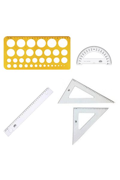 HATAS technical picture drawing ruler set (angle meter, miter, circle template and ruler)