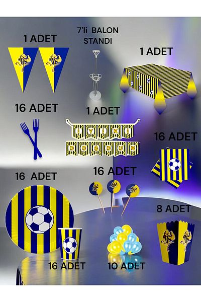 VibeHome 2XL Pack for 16 Person Dark Blue Yellow Themed - Birthday Party & Fun Events