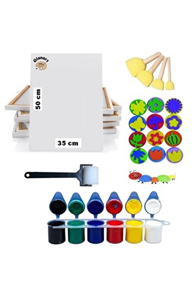 Glanart Çocuklar Için Etkinlik Seti, Parmak Boyası, Ponpon Eva Baskı 35x50 Tuval Rulo Fırça (yıkanabilir)