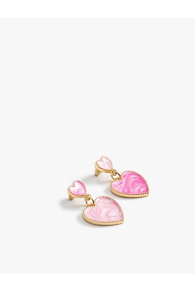Koton Earrings Heart Shaped Colorful Rhinestones