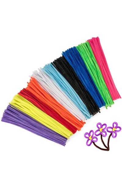 Hobialem Renkli Şönil, 50 Adet, Tüylü Tel, 30 cm, Eğitici Şönil Seti, Peluş Tel