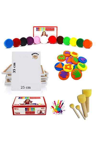 Glanart çocuklar için 12 renk parmak boyası baskı seti + 25x35 cm tuval (yıka...