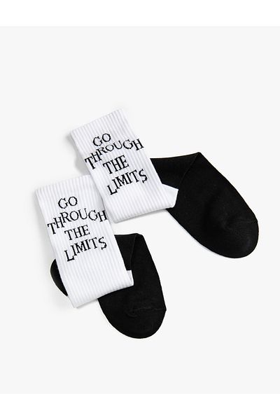 Koton Slogan Embroidered Socket Socks