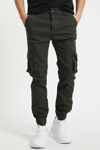 Serseri Men's Khaki Slim Fit Stretchy Fabric - Cargo Pantolo with Side Bellows, Pockets and Buttons