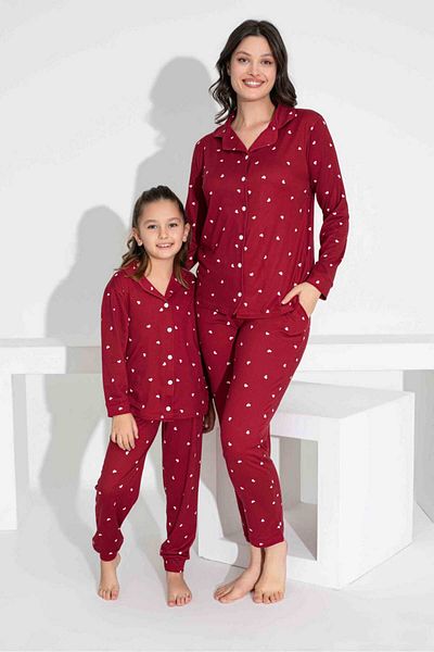 Tarık Set de pijamale cu mânecă lungă, cu nasturi, cu guler de cămașă din țesătură Milan, cu model de inimă