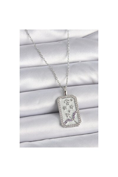 Clariss قلادة نسائية من الفولاذ فضي اللون بسلسلة على شكل فيونكة من حجر الزركو...