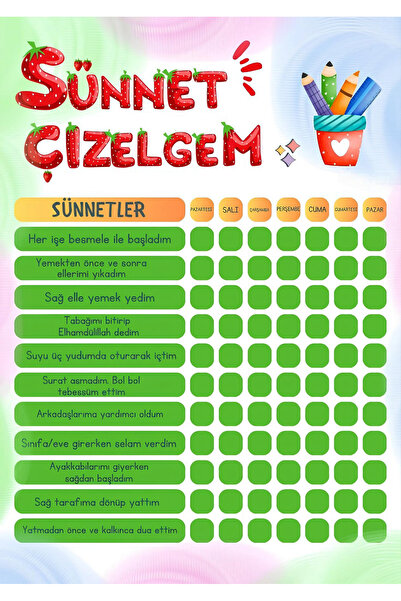 Rana İkra Art İslami Sünnet Çizelgesi Posteri (PVC KAPLI) (A3)