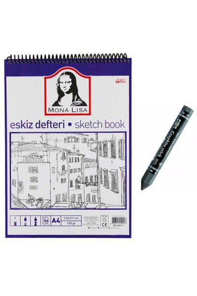 Glanart 120 G. A4 Size Spiral Sketchbook + Jumbo 2B Graphite Drawing Pencil Black Charcoal Pencil