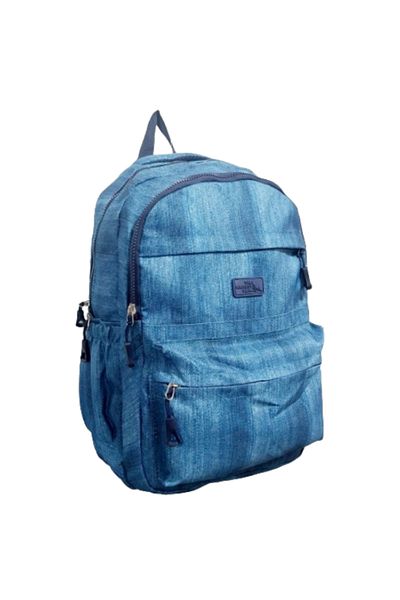 Glanart Geantă de școală impermeabilă cu 4 ochi, țesătură inverteks tip denim pentru școală gimnazială, liceu MĂRIME ALBASTRU