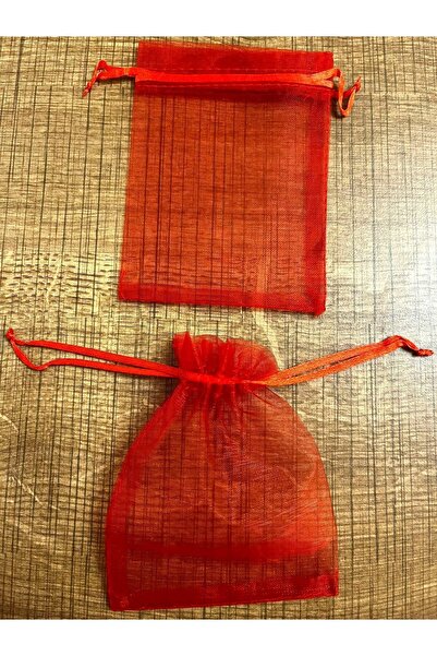 yörük tuhafiye Organze Tül Kese ,50 Adet, Kırmızı (9X12 CM) Kına, Bebek,çerez ,nişan,nikah,kırmızı Model