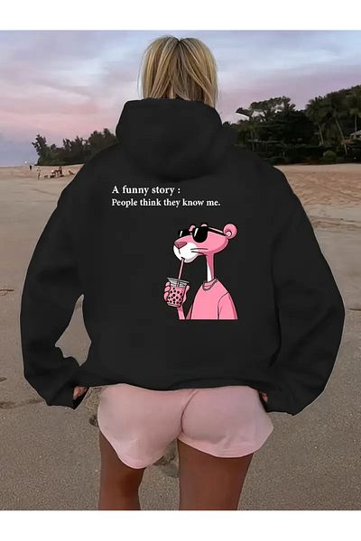 LAND MODA Unisex Black Hooded Printed Sweatshirt
