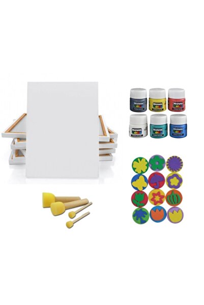 Nova Color Çocuklar Için 25x35 Tuval + Parmak Boyası Seti ( Pon Pon Fırça Lı ...