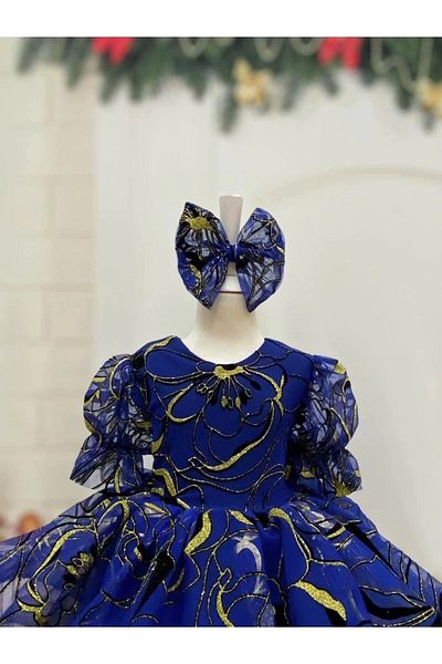 Nissa Blue Yellow Striped Girl's Dress