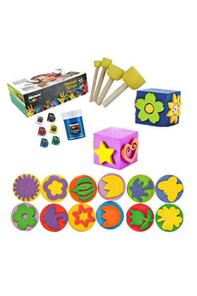 Glanart Parmak Boyası Ponpon Sünger Tampon Fırça Küp Eva Sünger Baskı Seti 24 Parça 1 Paket Parmak