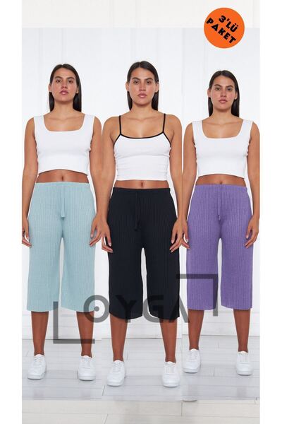 Oyga 3 τμχ Baby Blue - Μαύρο - Μωβ γυναικεία παντελόνια και φούτερ με ραβδώσε...