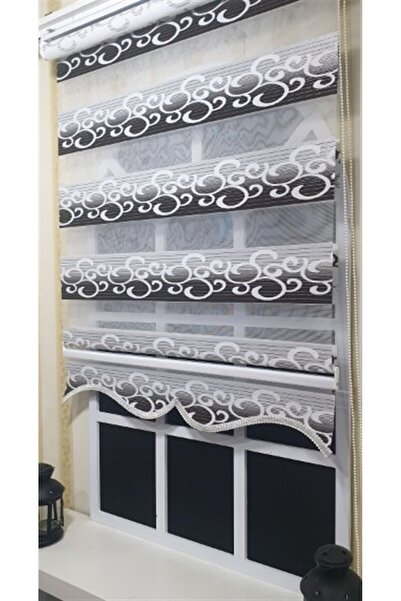 StorBurada Zebra Stor Perde Kahverengi Beyaz Gümüş Simli Renk Geçişli Etek Di...