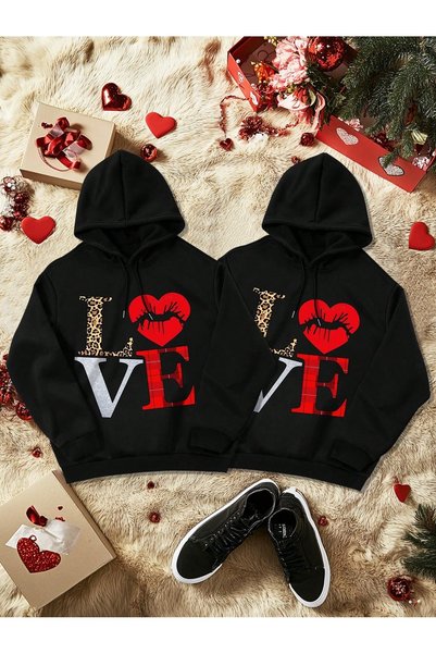 WESTİMO Dear Couple Combinations Love Printed Hooded Hoodie Sweatshirt