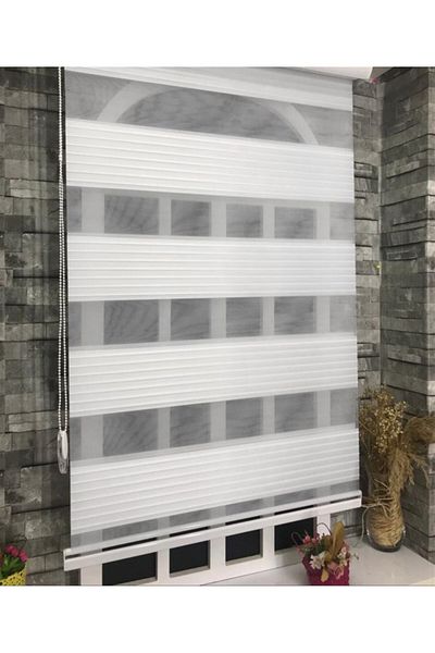 StorBurada White Wide Pleat Zebra Roller Shade Curtain Stb480-D
