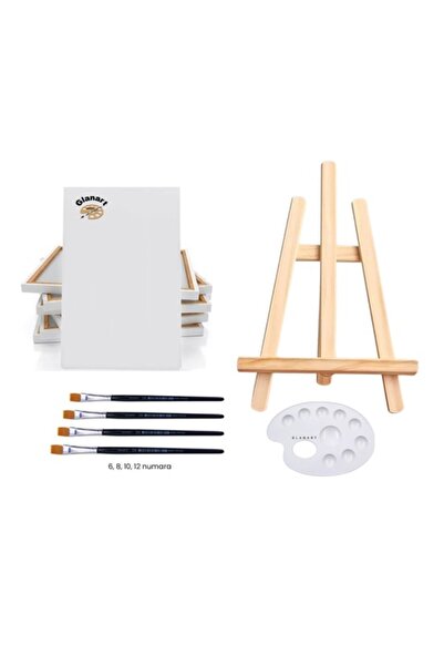 Glanart sanatsal set 25x35 tuval + 28x38 cm masa üstü şövale ve ipek fırça seti
