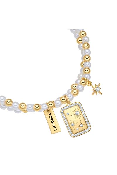 YOKOAMİİ Perlenarmband Armband gelbgold Perle (synth.) weiß Zirkonia weiß