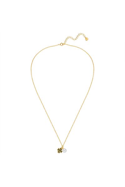 Glanzstücke München Silberhalskette Kette mit Anhänger Sterling Silber gelbgold Süßwasser-Zuchtperle weiß Zirkonia grün