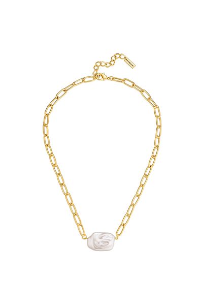YOKOAMİİ Modeschmuckhalskette Kette gelbgold Perle (synth.) weiß