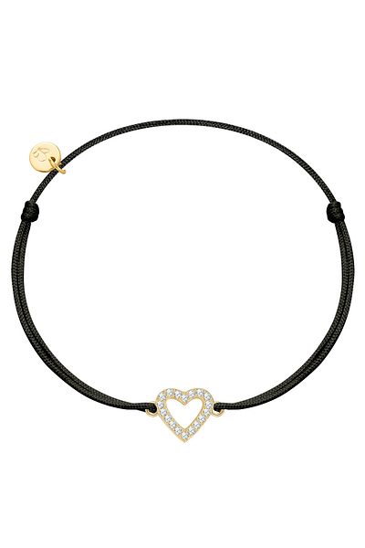 Glanzstücke München Textilarmband Armband Sterling Silber Gelbgold Textil (SCHWARZ) Zirkonia Weiß