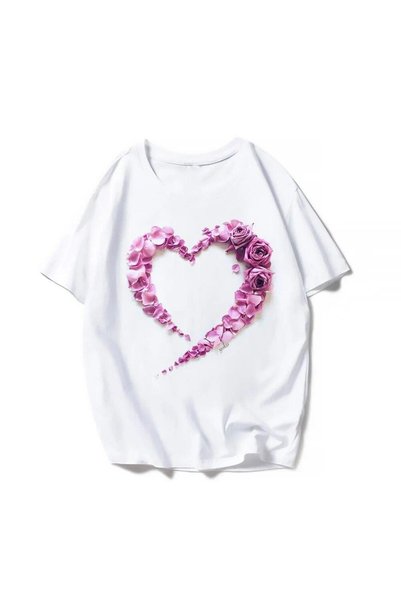 THİS GYOX Women's Printed Detail Oversize Bol Cut T-Shirt with Cycling Neck