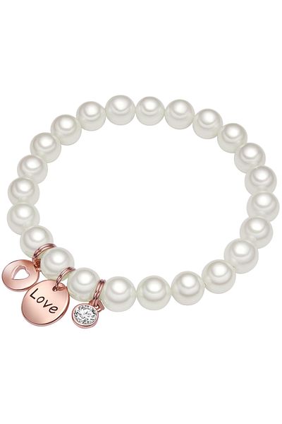Lulu & Jane Perlenarmband Armband Roségold Muschelkernperle Weiß Glaskristall Weiß
