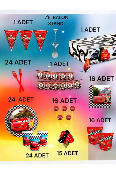VibeHome 24 Person Cars Themed 2XL Pack - Birthday Party & Fun Events