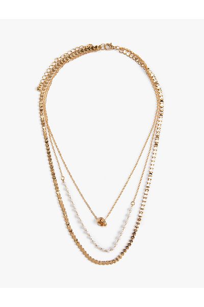 Koton Steel Necklace - Layered and Chain Pearl Detail