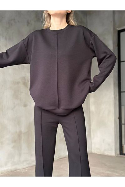 Ebedi Osy Modal Soft Textured Fabric Crew Neck Set - Black