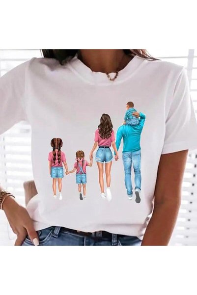 THİS GYOX Women's Printed Detail Oversize Bol Cut T-Shirt with Cycling Neck