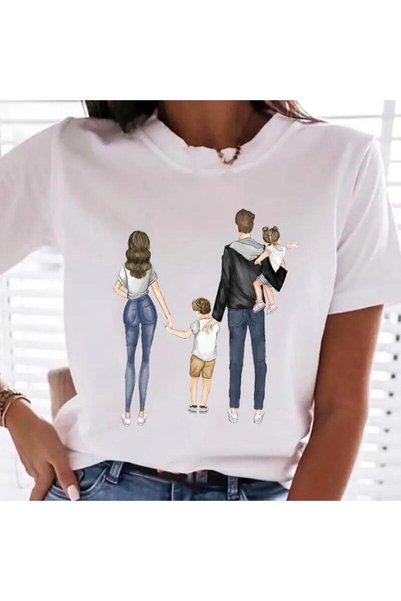 THİS GYOX Women's Printed Detail Oversize Bol Cut T-Shirt with Cycling Neck