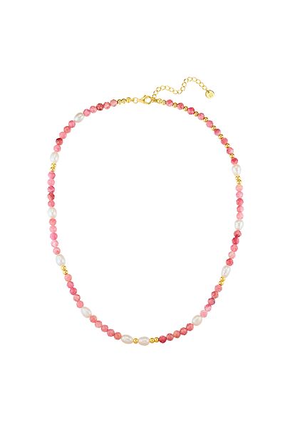 Glanzstücke München Edelsteinhalskette Kette Sterling Silber gelbgold Süßwasser-Zuchtperle weiß Turmalin rot