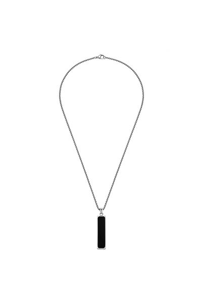 True Rebels Edelstahlhalskette Kette mit Anhänger Edelstahl Achat schwarz