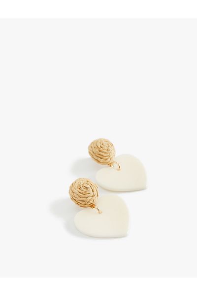 Koton Straw Detailed Heart Earrings
