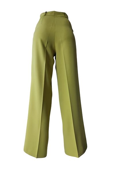 modayiğit Pistachio Green Pocket Pleated Wide Leg High Waist Women's Palazzo Pants