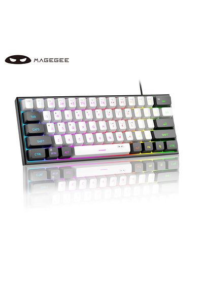 MageGee Black White Ts91 60% Compact Wired Keyboard 61 Keys Rgb Backlight Small Portable Office Comp