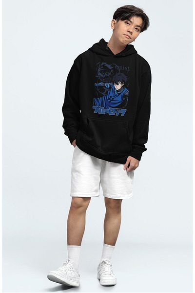 Fuddy Moda Hanorac cu glugă unisex cu imprimeu Yoichi Isagi, hanorac supradimensionat cu temă anime Blue Lock