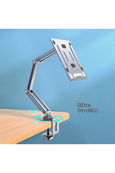 Oatsbasf 3-joint Silver Laptop Stand Clamp Tablet Hightening Support Holder Book Bracket Desktop Bed