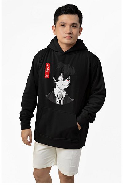 Fuddy Moda Hanorac unisex cu imprimeu Osamu Dazai - Hanorac cu glugă cu tematică anime Bungo Stray Dogs supradimensionat