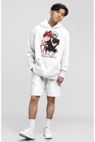 Fuddy Moda Φούτερ με κουκούλα Tokyo Ghoul Unisex - Kaneki Ken Printed, Oversize Anime Hoodie με θέμα
