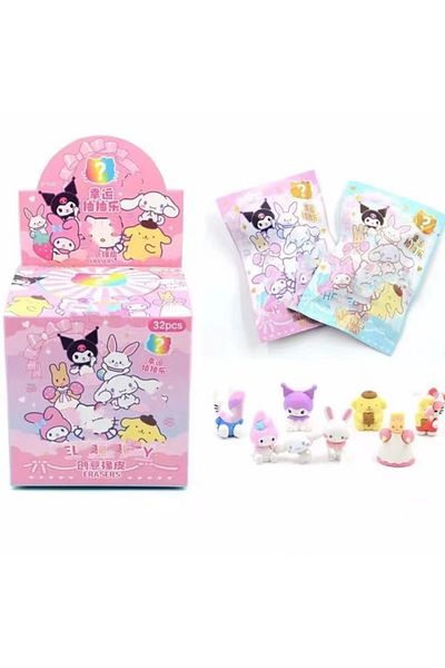 Choice 32pcs Eraser Box Sanrio Cartoon Eraser Rubber 32pcs Kawaii Students Stationery Kuromi Hello Kitty 3d