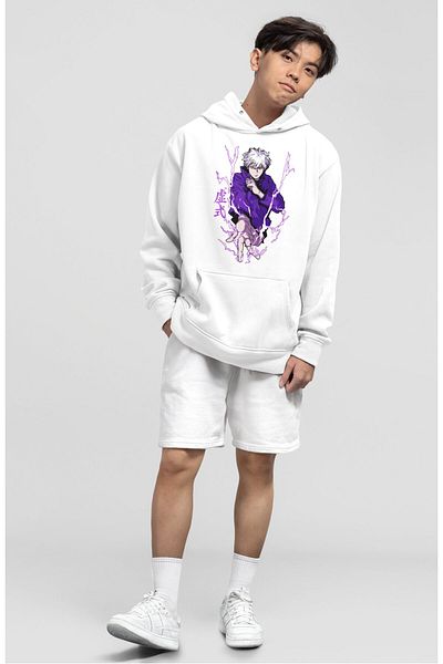 Fuddy Moda Hanorac cu glugă unisex Gojo Satoru cu imprimeu Lightning, hanorac supradimensionat Jujutsu Kaisen Anime