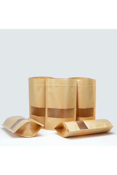 Choice 20x30cm 100 pieces Yellow 100pcs Zip lock Packing Bags Kraft Paper Stand up Pouch with Window Zipper