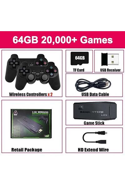 TECTINTER 64g Video Game Console Built-in 20000 Games Wireless Controller Tv Game Stick 4k Hd Retro Mini Handh