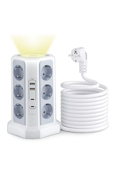 Choice واقي من التيار الكهربائي متعدد المنافذ، 4000 واط، 16 أمبير، مع منفذين USB A و2 منفذ USB C، كابل تمديد 1.8 متر، G...
